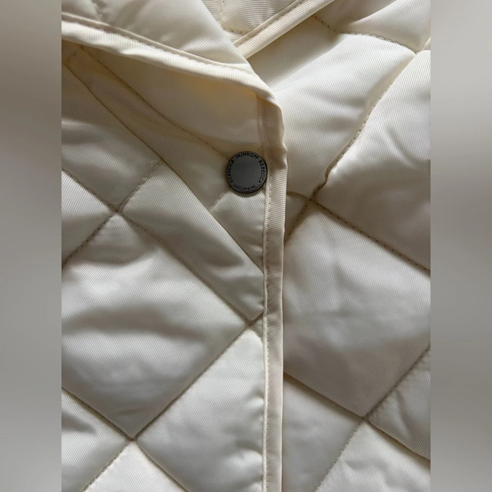 Rebecca Minkoff Cream Quilted Light Weight Puffer Jacket Tie Waist Size L NWT - Picture 8 of 9